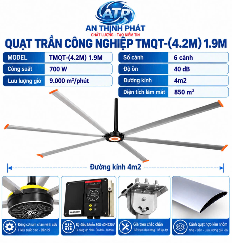 Quạt trần công nghiệp TMQT-(4.2M) 1.9M